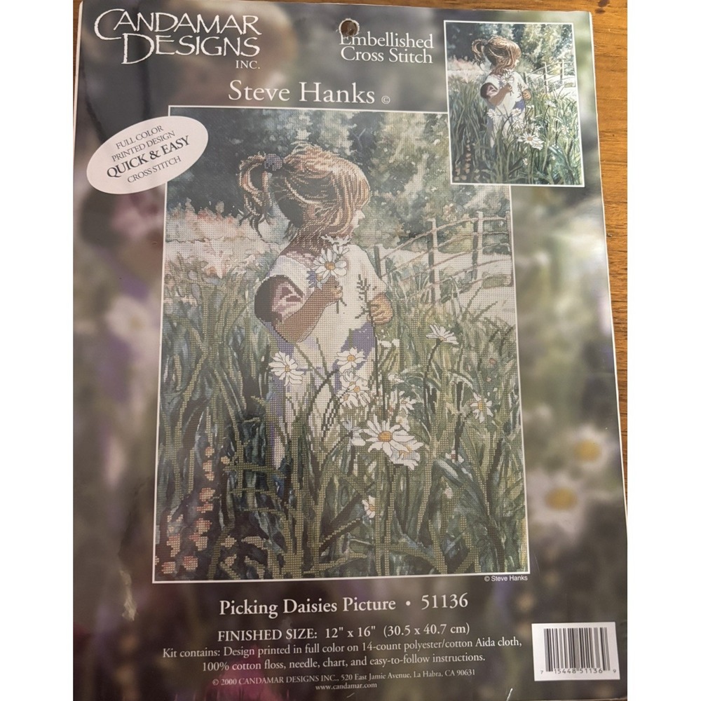 Picking Daisies Picture 12"x16" Printed Design Cross Stitch Candamar Designs